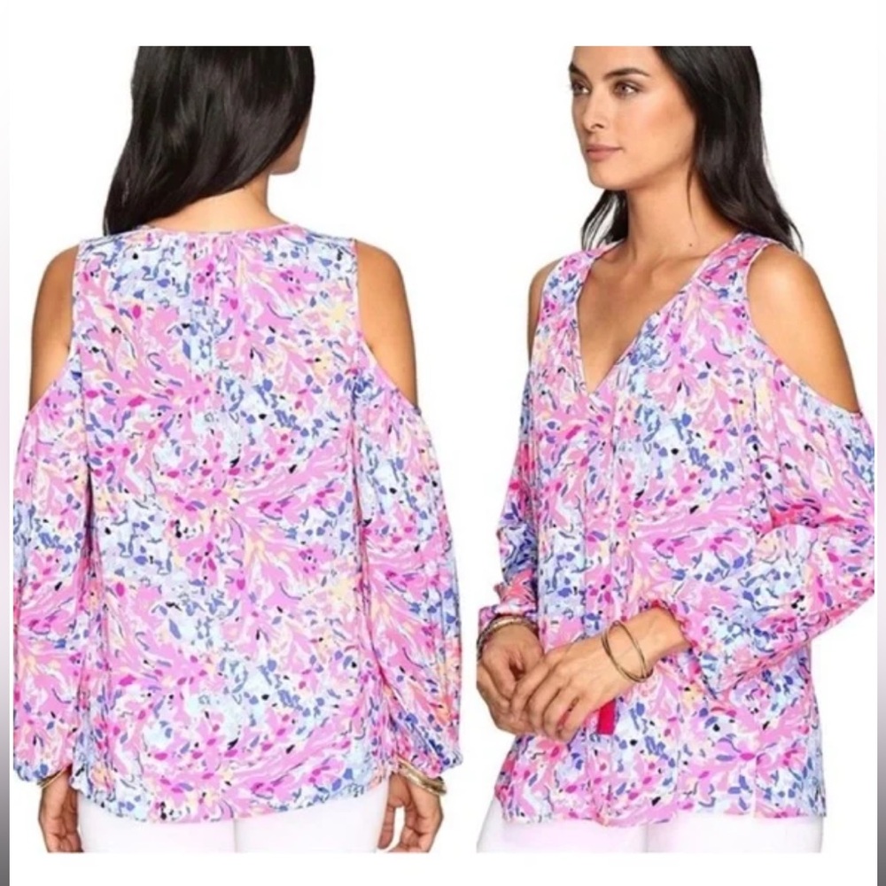 Lilly Pulitzer Finch Silk Cold Shoulder Top